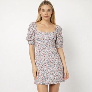 Rebecca Minkoff Randy Floral Mini Dress Square Neck Ruched Size Medium Boho